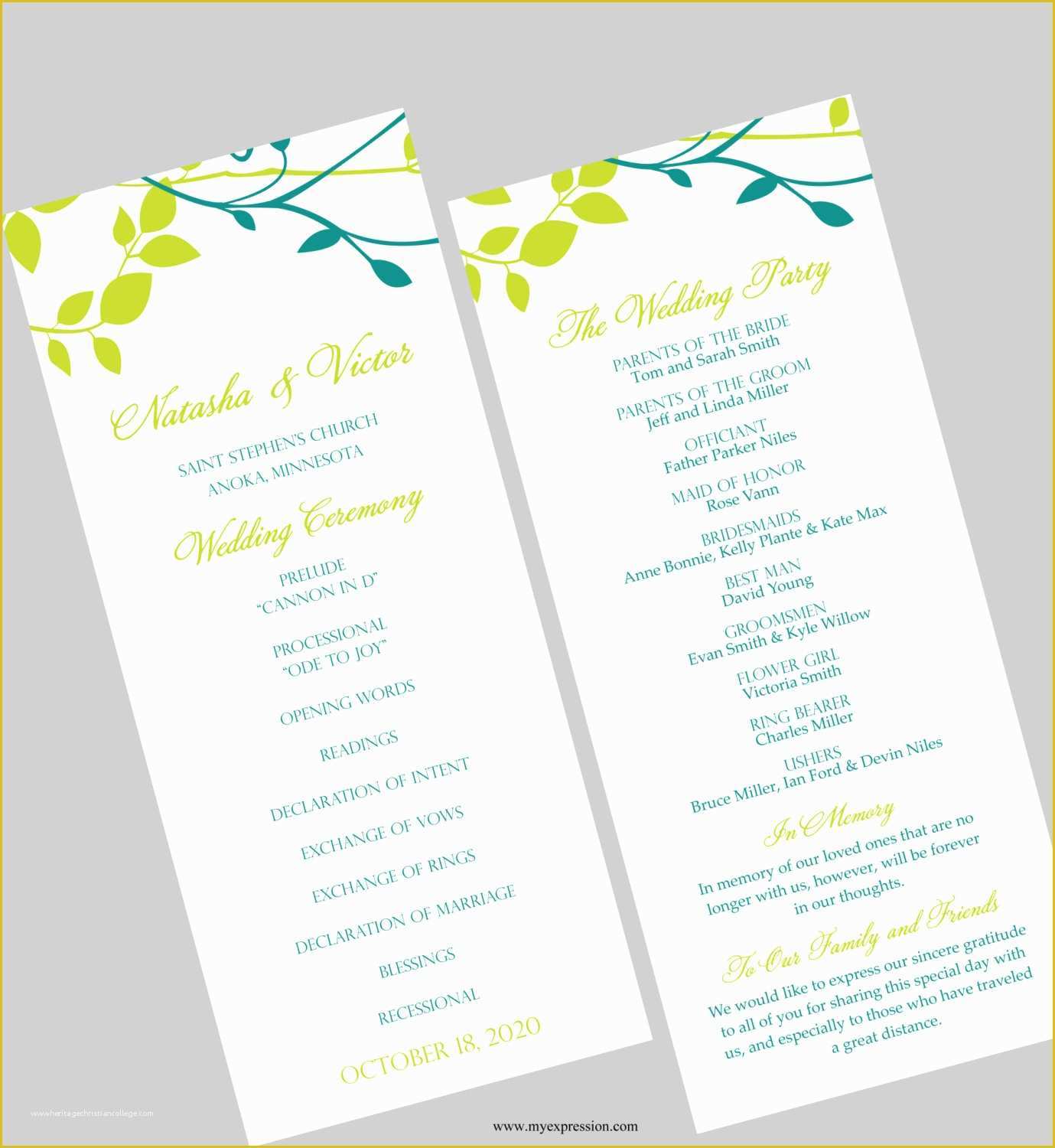 Tea Length Wedding Programs Templates Free Of Wedding Program Template Tea Length Leaves and Branches