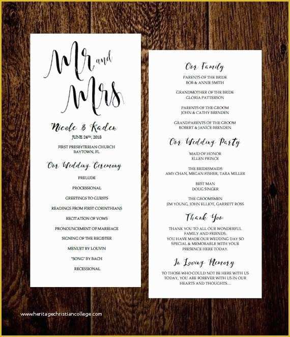 Tea Length Wedding Programs Templates Free Of Wedding Program Template Tea Length Mr and Mrs by