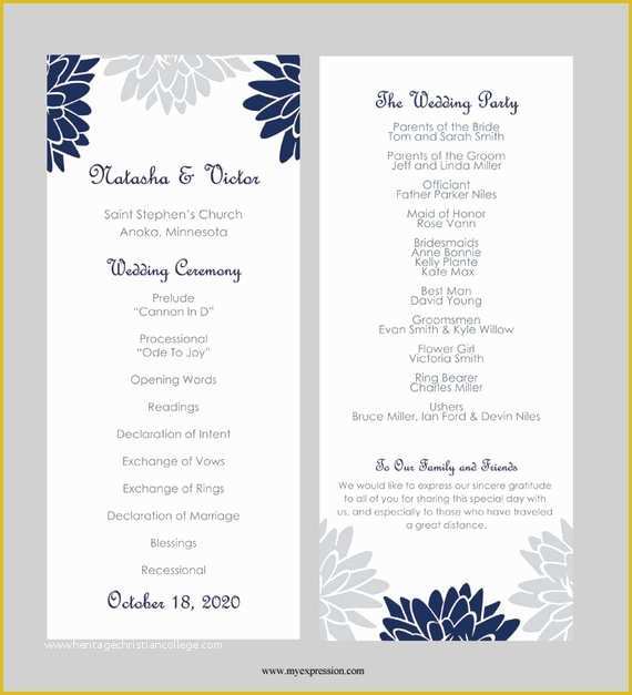 Tea Length Wedding Programs Templates Free Of Wedding Program Template Tea Length Navy and Gray Blooms