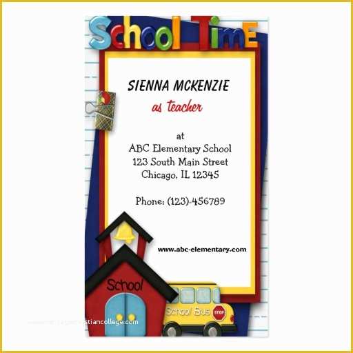 Teacher Business Cards Templates Free Of Teacher Elementary School Double Sided Standard Business