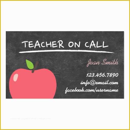 Teacher Business Cards Templates Free Of Teacher On Call Cute Apple Chalkboard Business Card
