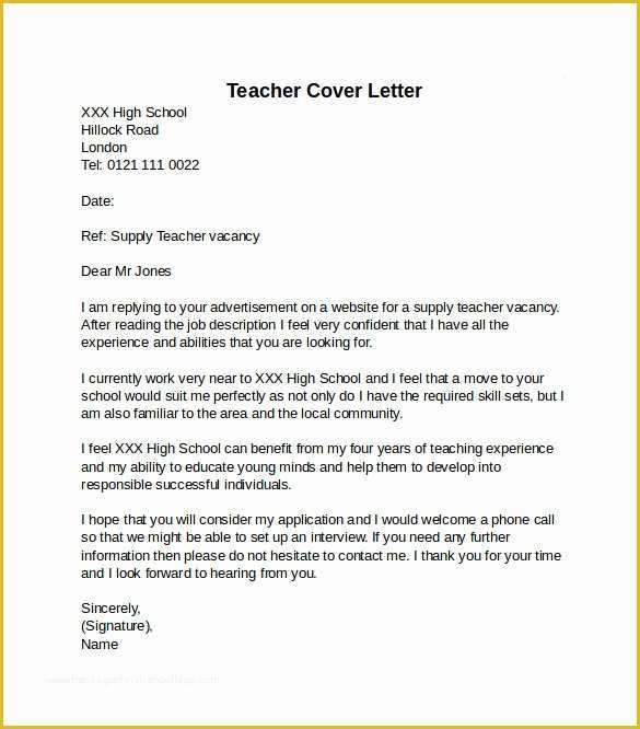 Teacher Cover Letter Template Free Of 10 Teacher Cover Letter Examples Download for Free