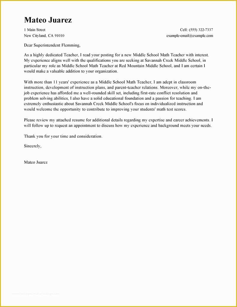 Teacher Cover Letter Template Free Of Leading Professional Teacher Cover Letter Examples