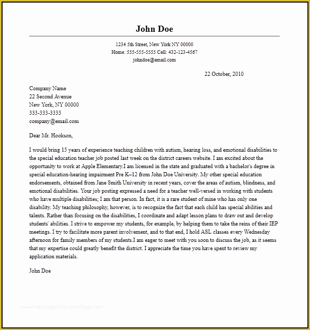 Teacher Cover Letter Template Free Of Professional Special Education Teacher Cover Letter Sample