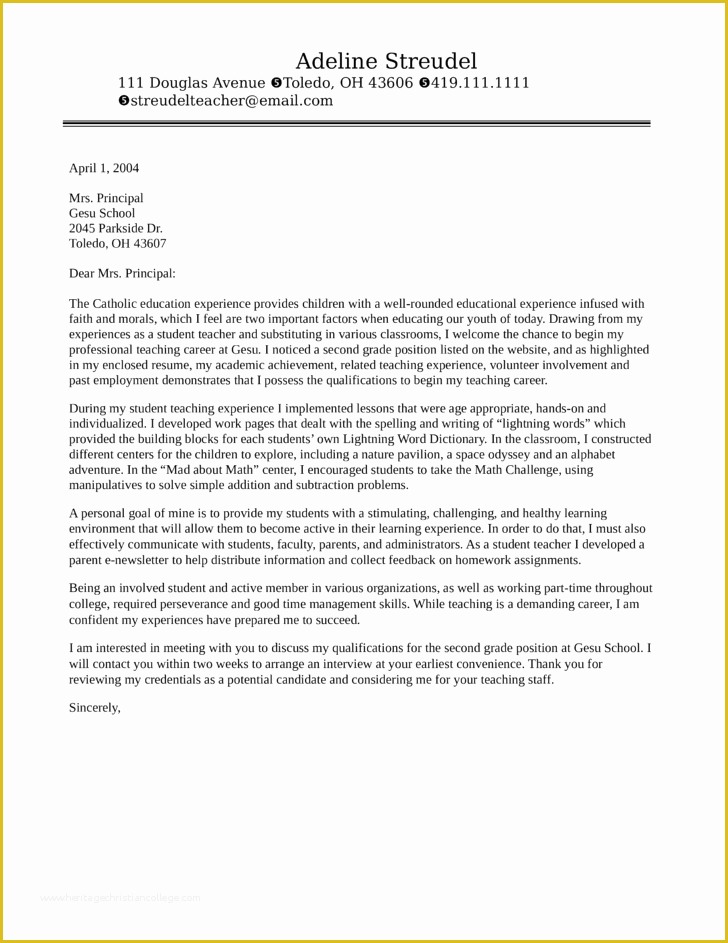 Teacher Cover Letter Template Free Of Experienced Teacher Cover Letter