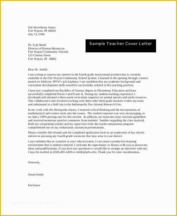 Teacher Cover Letter Template Free Of Teacher Cover Letter Example 9 Free Word Pdf Documents