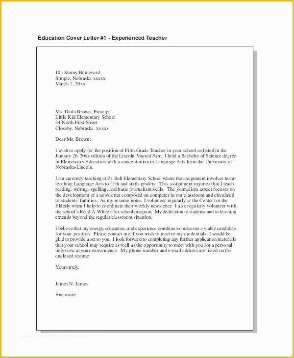 Teacher Cover Letter Template Free Of Teacher Cover Letter Example 9 Free Word Pdf Documents
