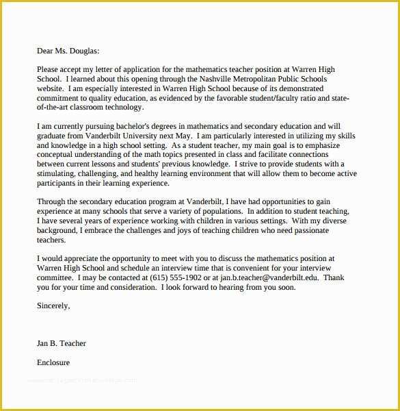 Teacher Cover Letter Template Free Of Teacher Cover Letter Template 7 Free Samples