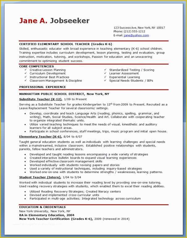 Teacher Resume Template Free Of Elementary School Teacher Resume Samples Free