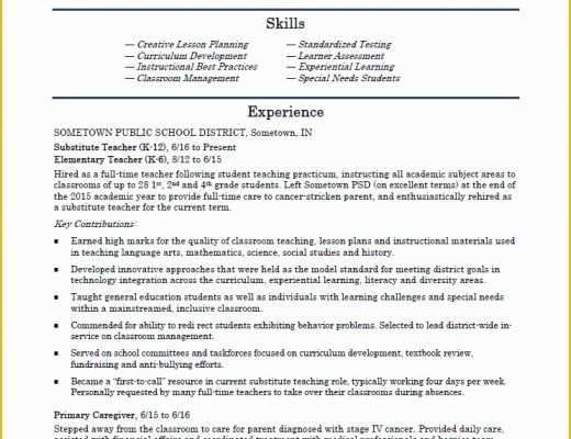 Teacher Resume Template Free Of Elementary School Teacher Resume Template