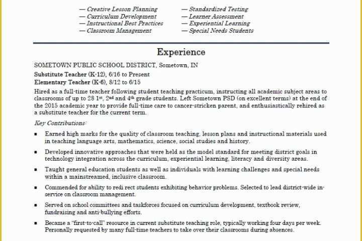 Teacher Resume Template Free Of Elementary School Teacher Resume Template