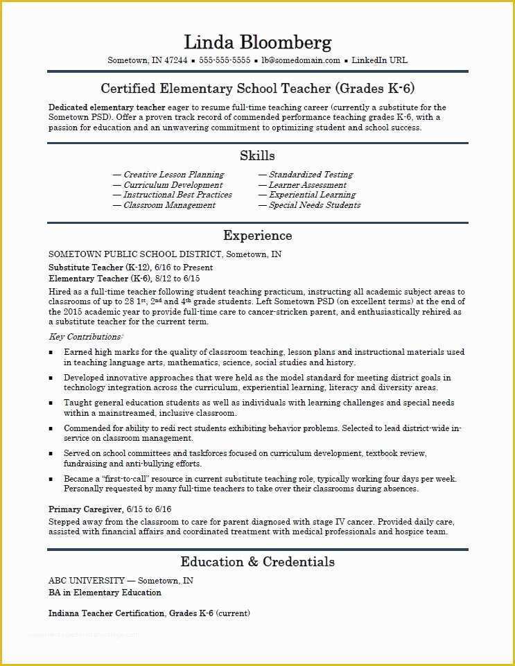 Teacher Resume Template Free Of Elementary School Teacher Resume Template