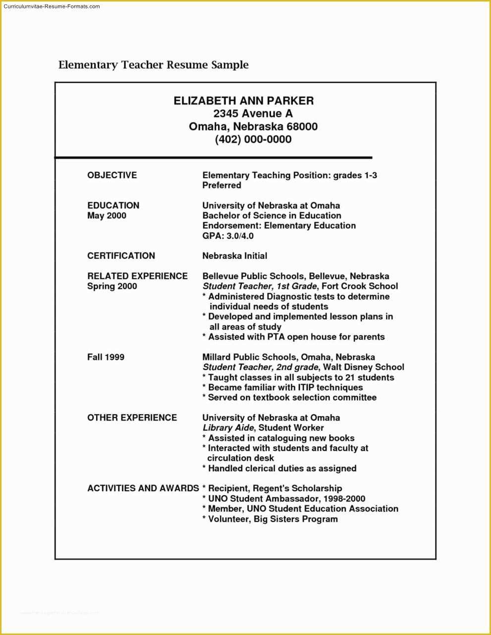 teacher resume template free of free elementary teacher