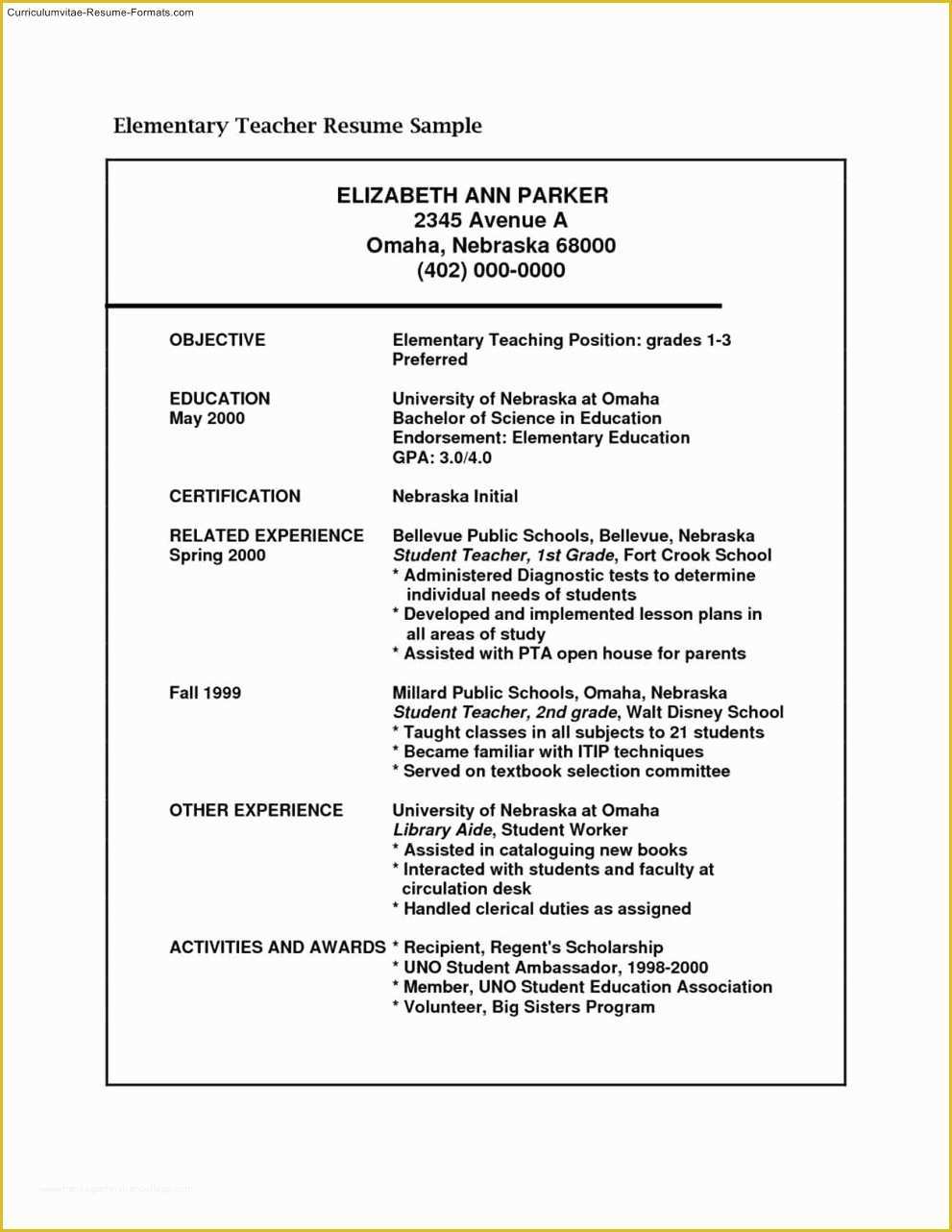 Teacher Resume Template Free Of Free Elementary Teacher Resume Templates Free Samples