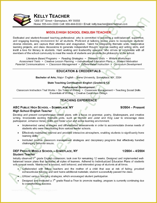 Teacher Resume Template Free Of Free Sample Teacher Resume