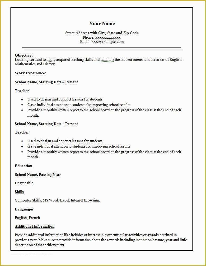 Teacher Resume Template Free Of Simple Resume Template 46 Free Samples Examples