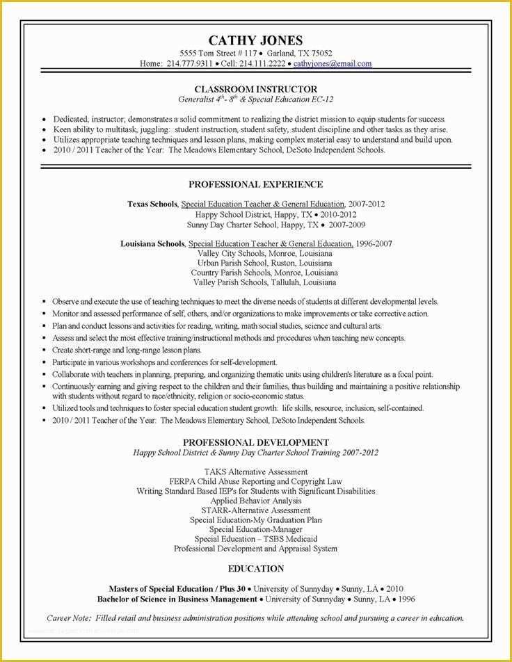 Teacher Resume Template Free Of Special Education Teacher Resume O