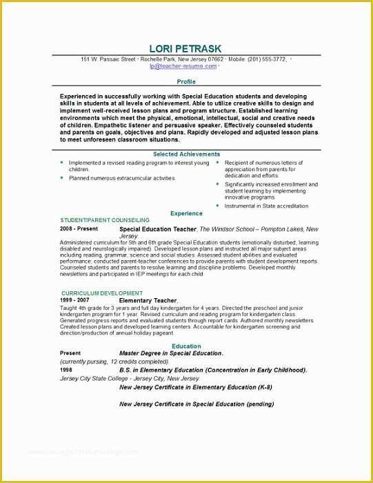 Teacher Resume Template Free Of Teacher Resume Templates