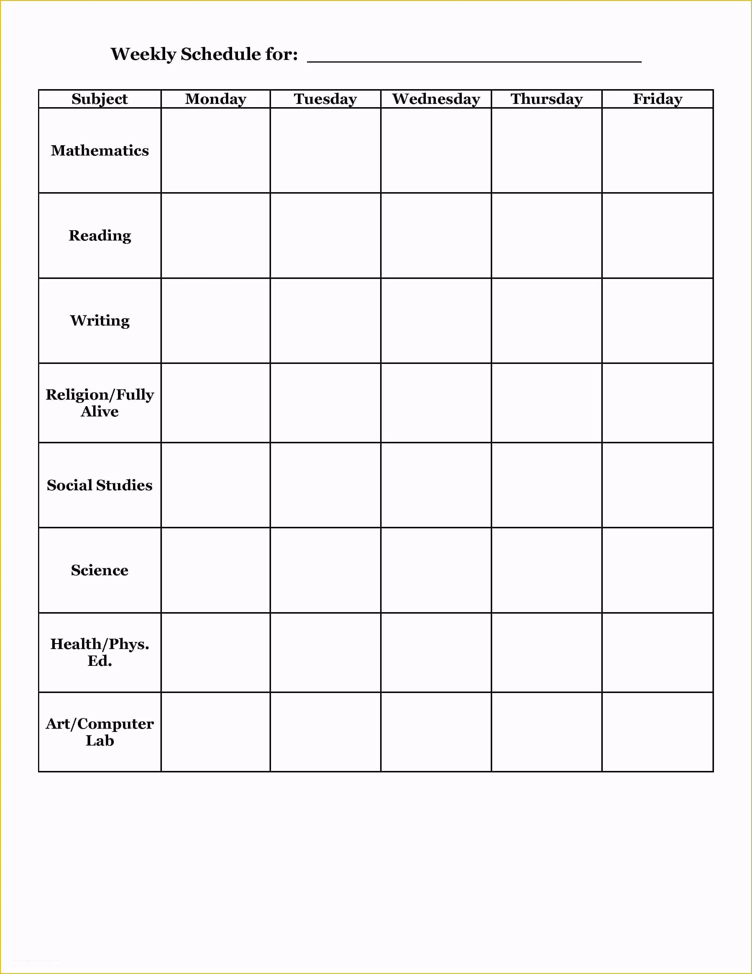 Teacher Schedule Template Free Of Student Planner Templates