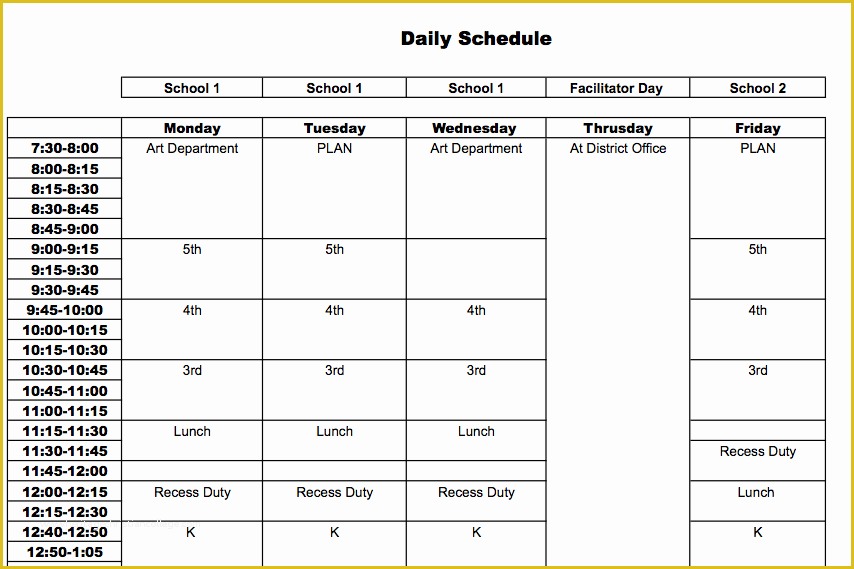 Teacher Schedule Template Free Of Teacher Schedule Template