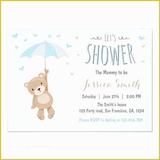 Teddy Bear Baby Shower Invitations Templates Free Of Baby Shower Teddy Bear Invitation Baby Boy Blue