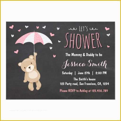 Teddy Bear Baby Shower Invitations Templates Free Of Baby Shower Teddy Bear Invitation Baby Girl Pink