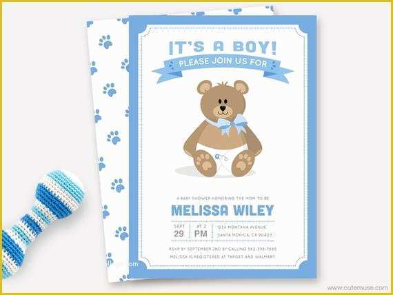 Teddy Bear Baby Shower Invitations Templates Free Of Boy Teddy Bear Baby Shower Invitation Printable Baby Shower