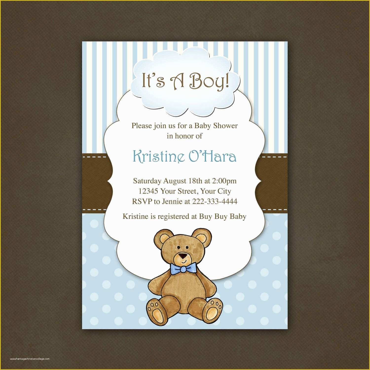 Teddy Bear Baby Shower Invitations Templates Free Of Boy Teddy Bear Baby Shower Invitation Printable File $12