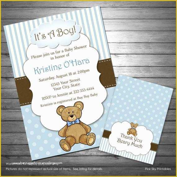 Teddy Bear Baby Shower Invitations Templates Free Of Boy Teddy Bear Baby Shower Invitation Teddy Bear Thank You