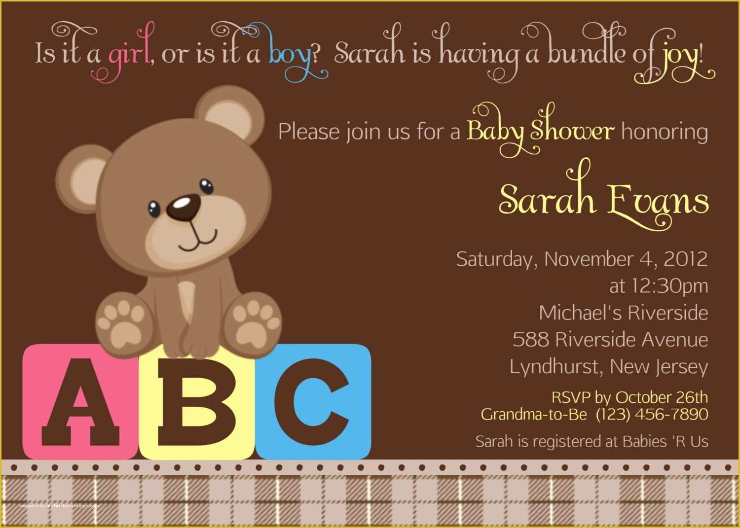 Teddy Bear Baby Shower Invitations Templates Free Of Teddy Bear Abc Invitation Personalized by Afairytalebeginning