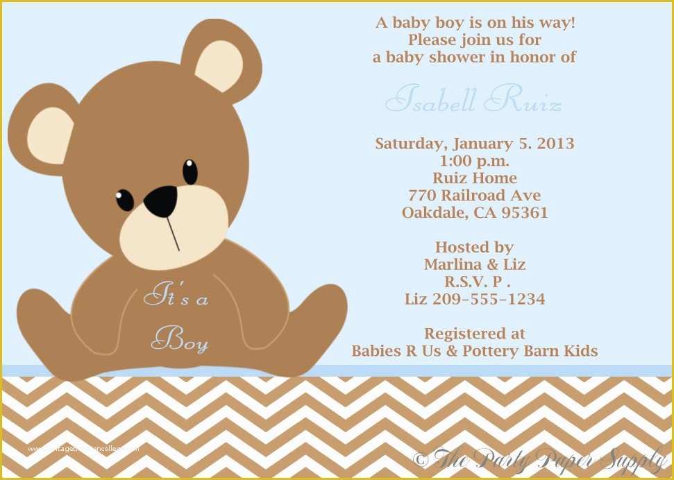Teddy Bear Baby Shower Invitations Templates Free Of Teddy Bear Chevron Print Baby Shower by Itsaperfectparty