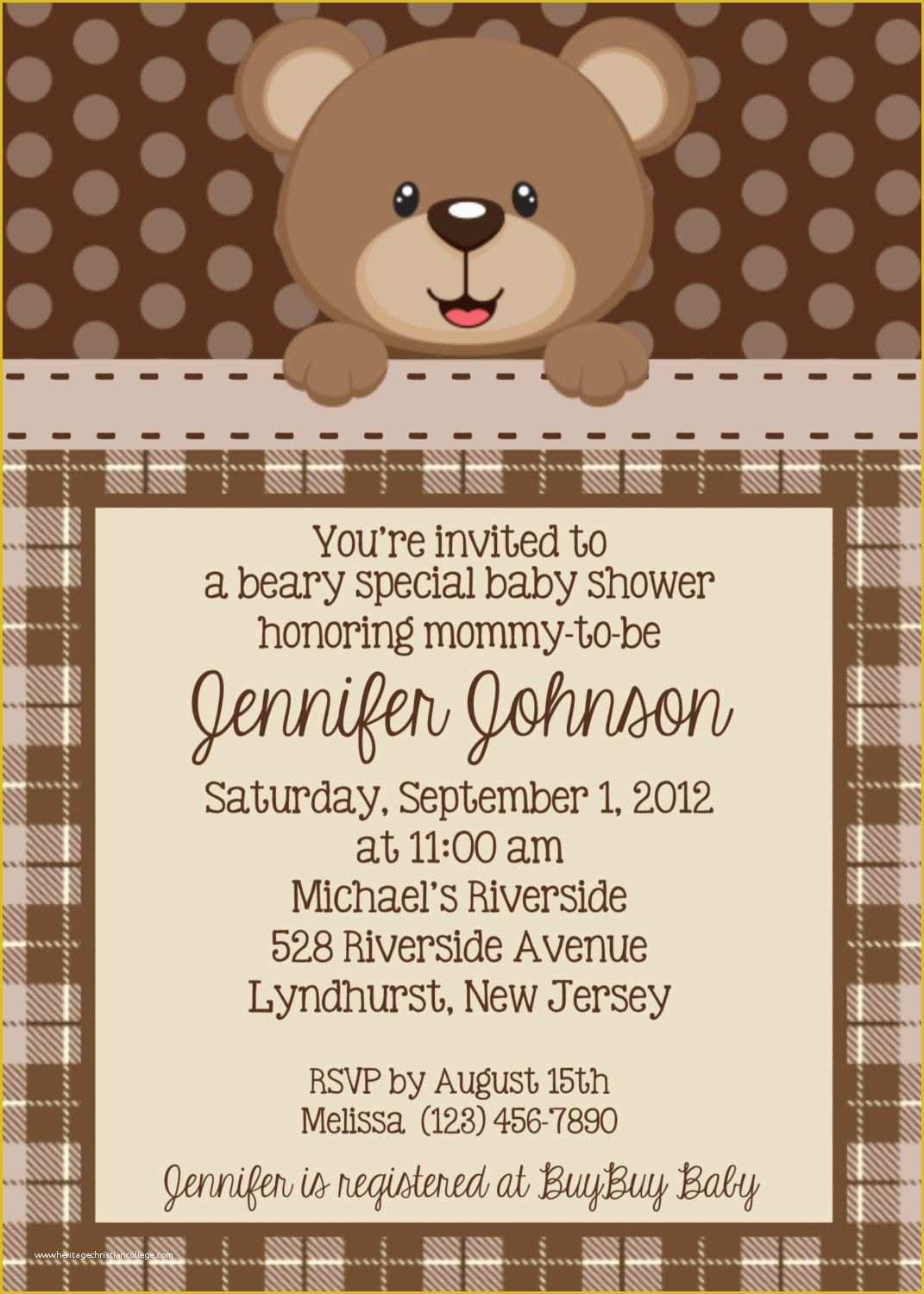 Teddy Bear Baby Shower Invitations Templates Free Of Teddy Bear Invitation Personalized Custom Teddy Bear