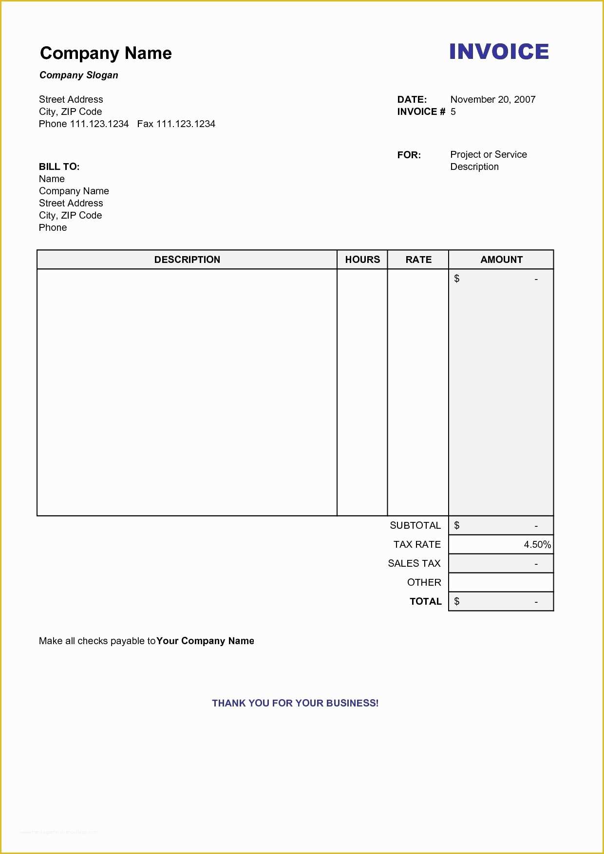 Template Editor Free Of Blank Printable Invoices Invoice Template Ideas