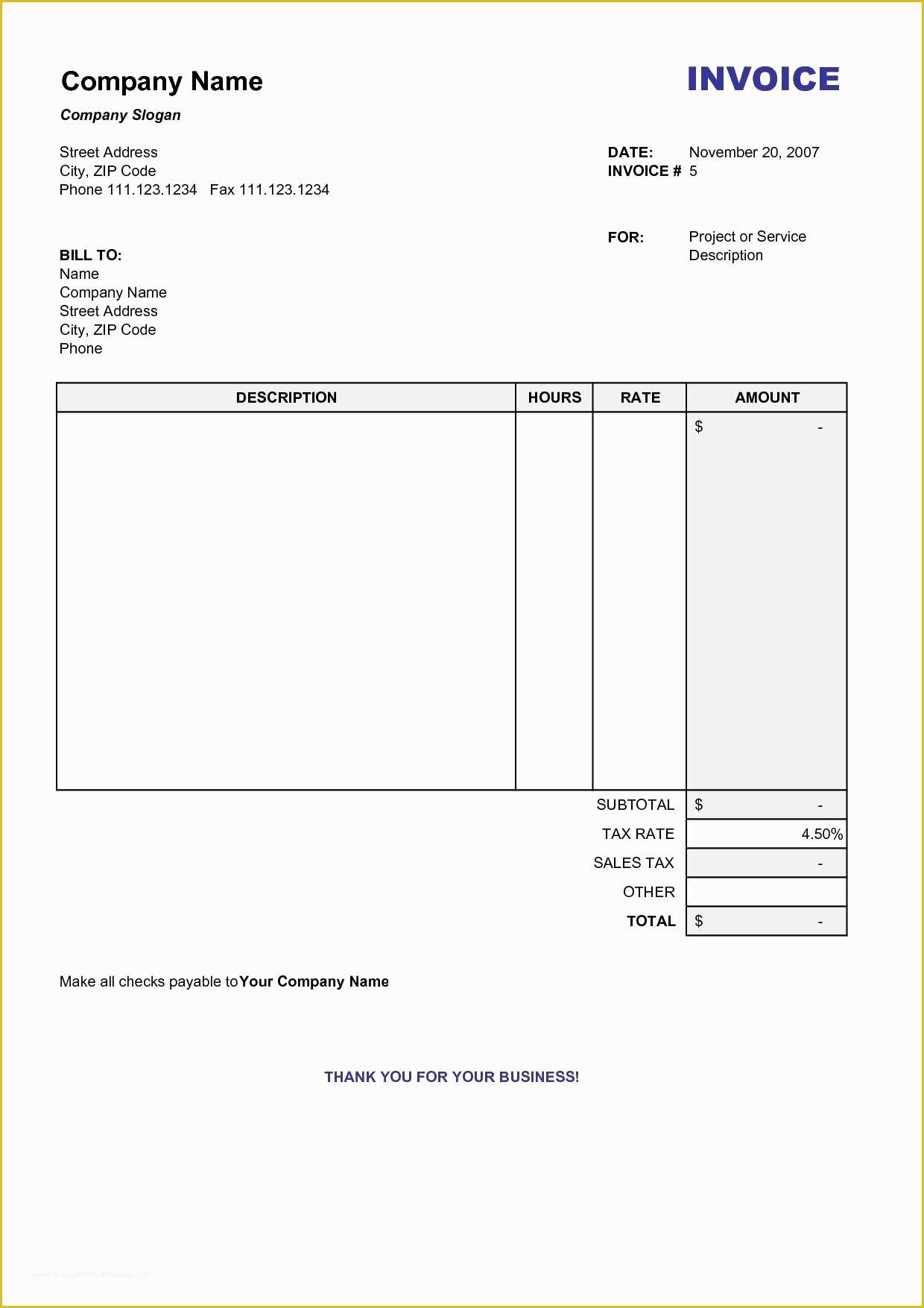 Template Editor Free Of Blank Printable Invoices Invoice Template Ideas