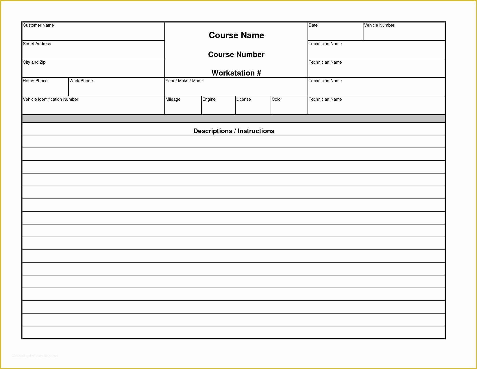 Template Shop Free Of Blank Auto Repair Invoice