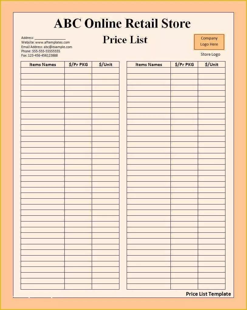 Templates Word Free Of Price List Template