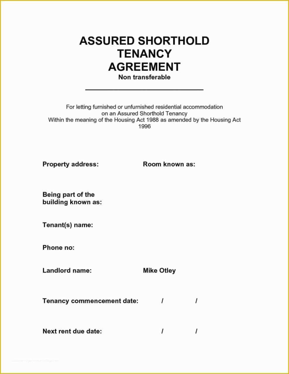 Tenancy Agreement form Template Free Of assured Shorthold Tenancy Agreement Uk Template Free