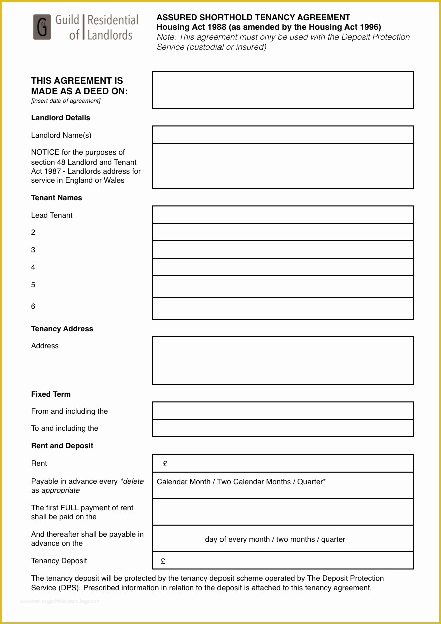 Tenancy Agreement form Template Free Of assured Shorthold Tenancy