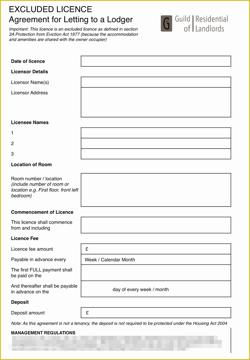 Tenancy Agreement form Template Free Of Excluded Licence Lodger Agreement
