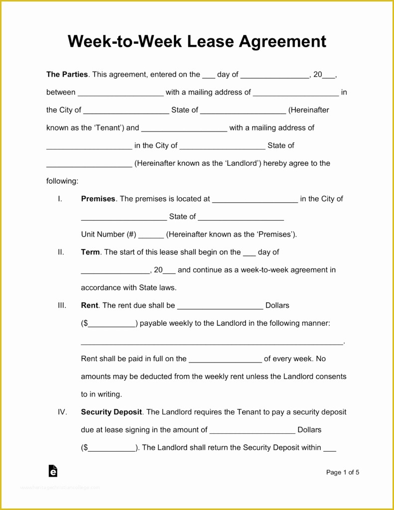 Tenancy Agreement form Template Free Of Free Week to Week Weekly Lease Agreement Template Pdf