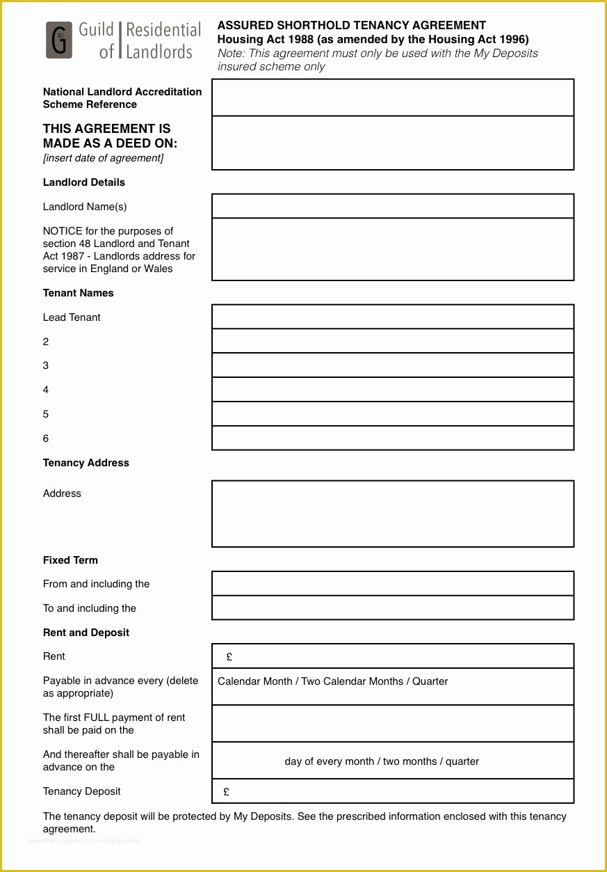 Tenancy Agreement form Template Free Of Mydeposits assured Shorthold Tenancy Agreement