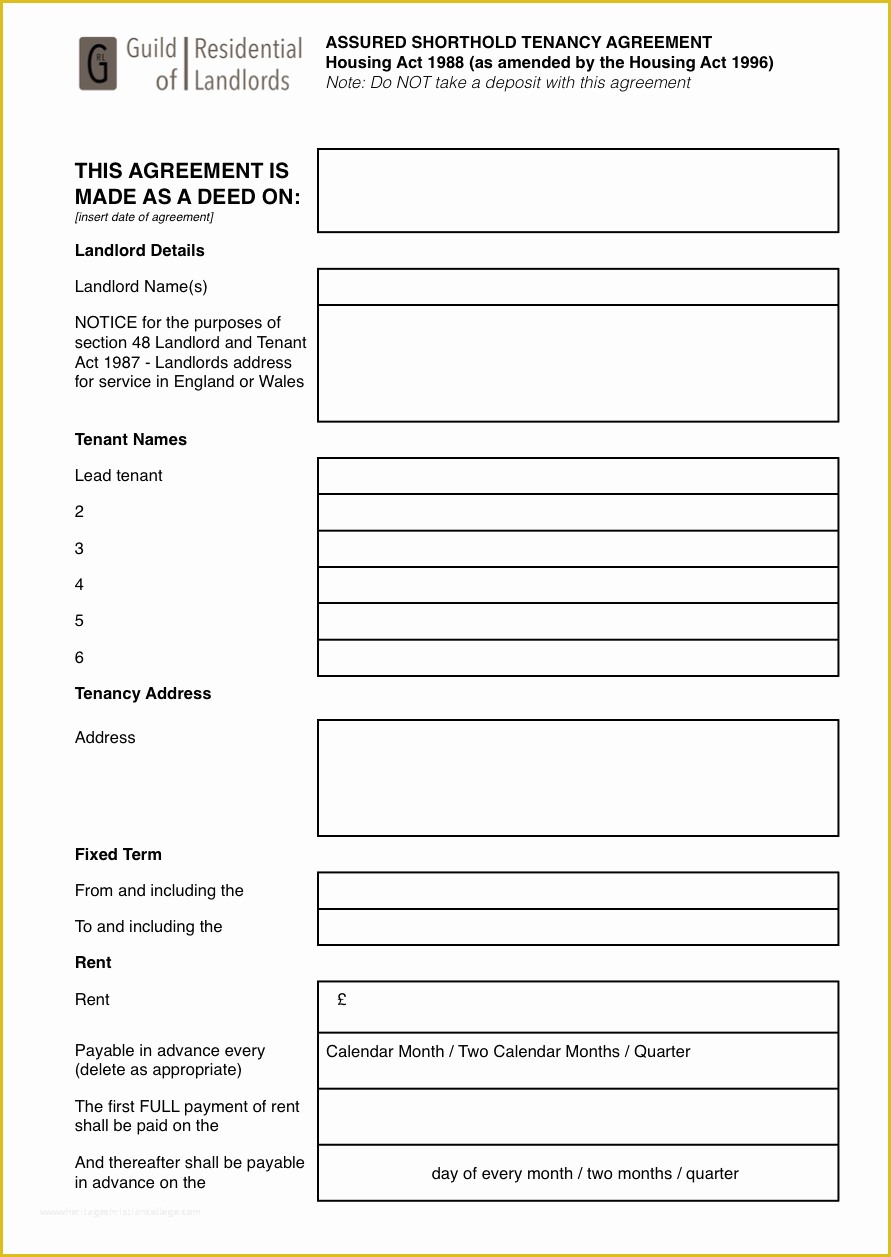 Tenancy Agreement form Template Free Of No Deposit assured Shorthold Tenancy Agreement
