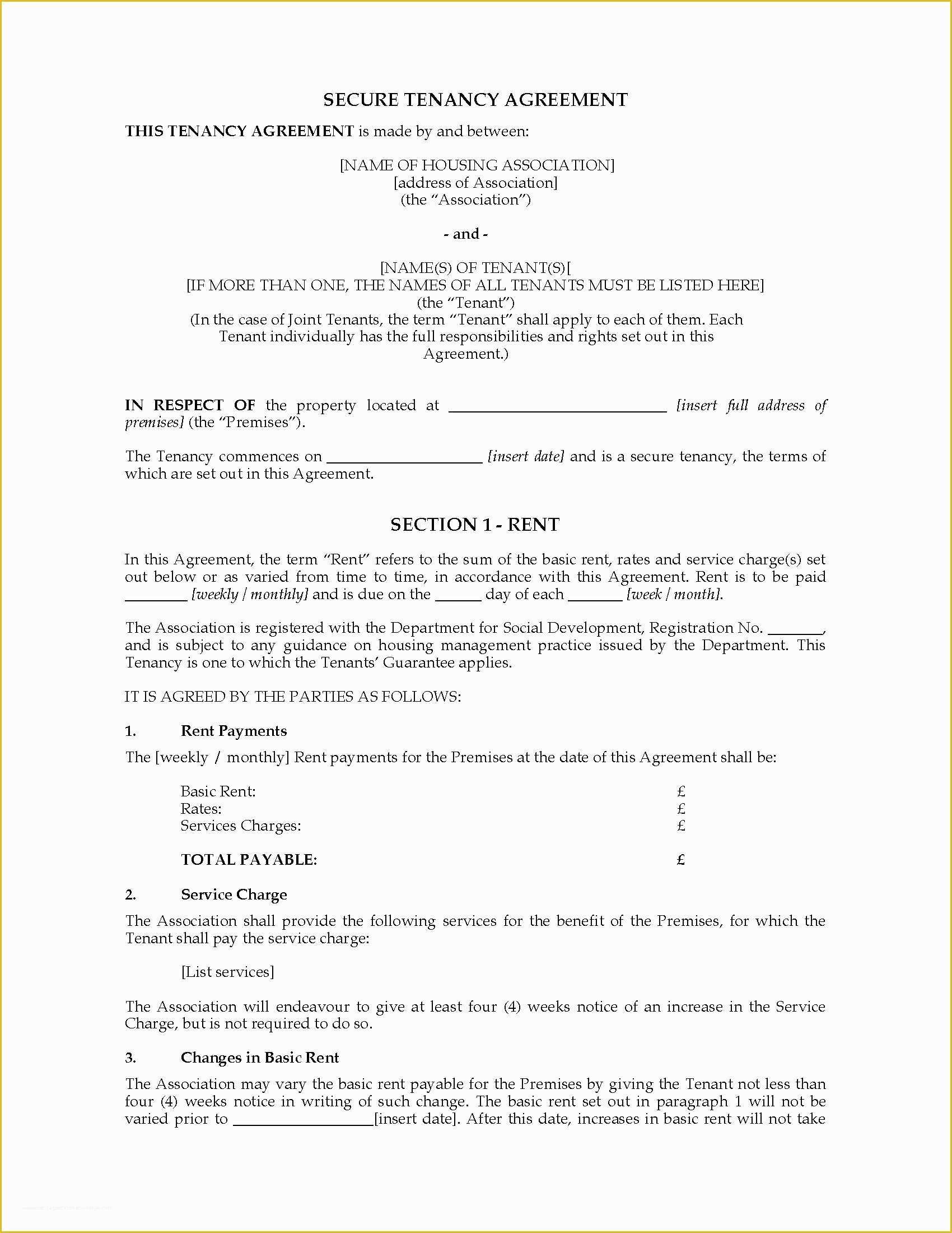Tenancy Agreement form Template Free Of northern Ireland Secure Tenancy Agreement