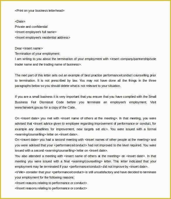 Termination Letter Template Free Of 11 Employment Termination Letter Templates Free Sample