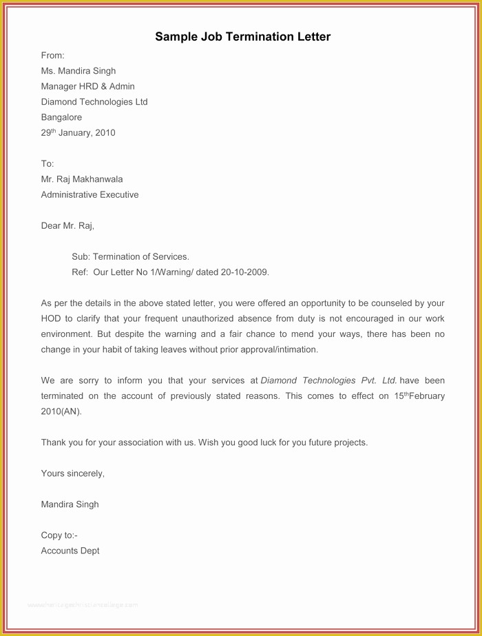 Termination Letter Template Free Of 7 Employment Termination Letter Samples to Write A