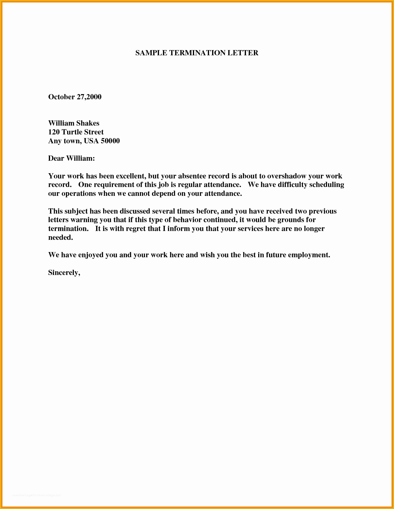Termination Letter Template Free Of 8 Employee Termination Letter Templates