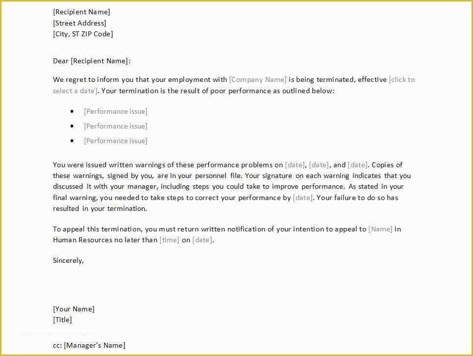 Termination Letter Template Free Of Employee Termination Letter Template Free