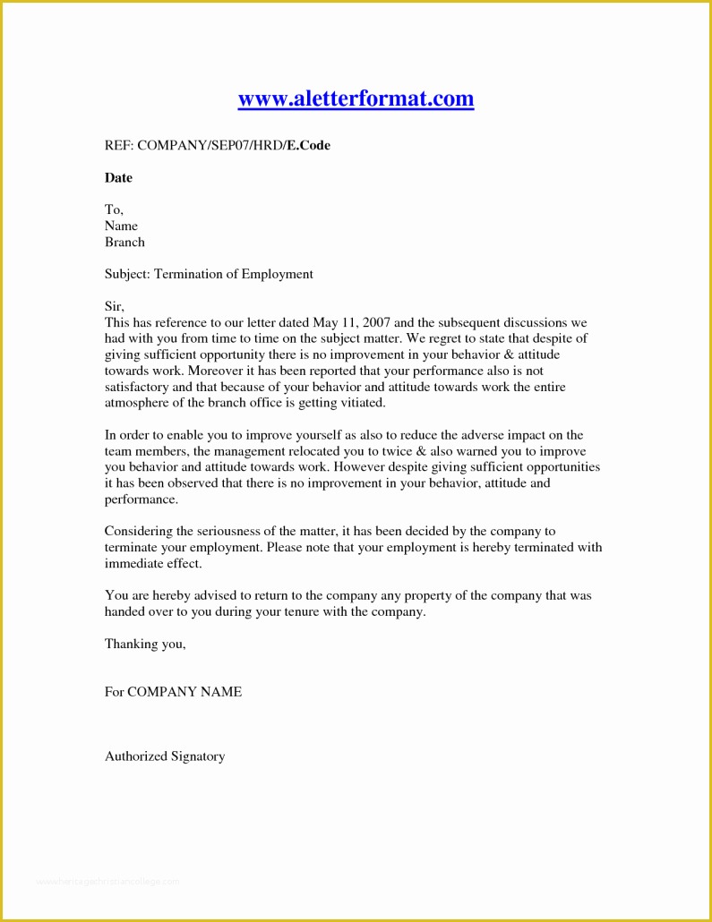 Termination Letter Template Free Of Termination Employment Letter Recruit Line