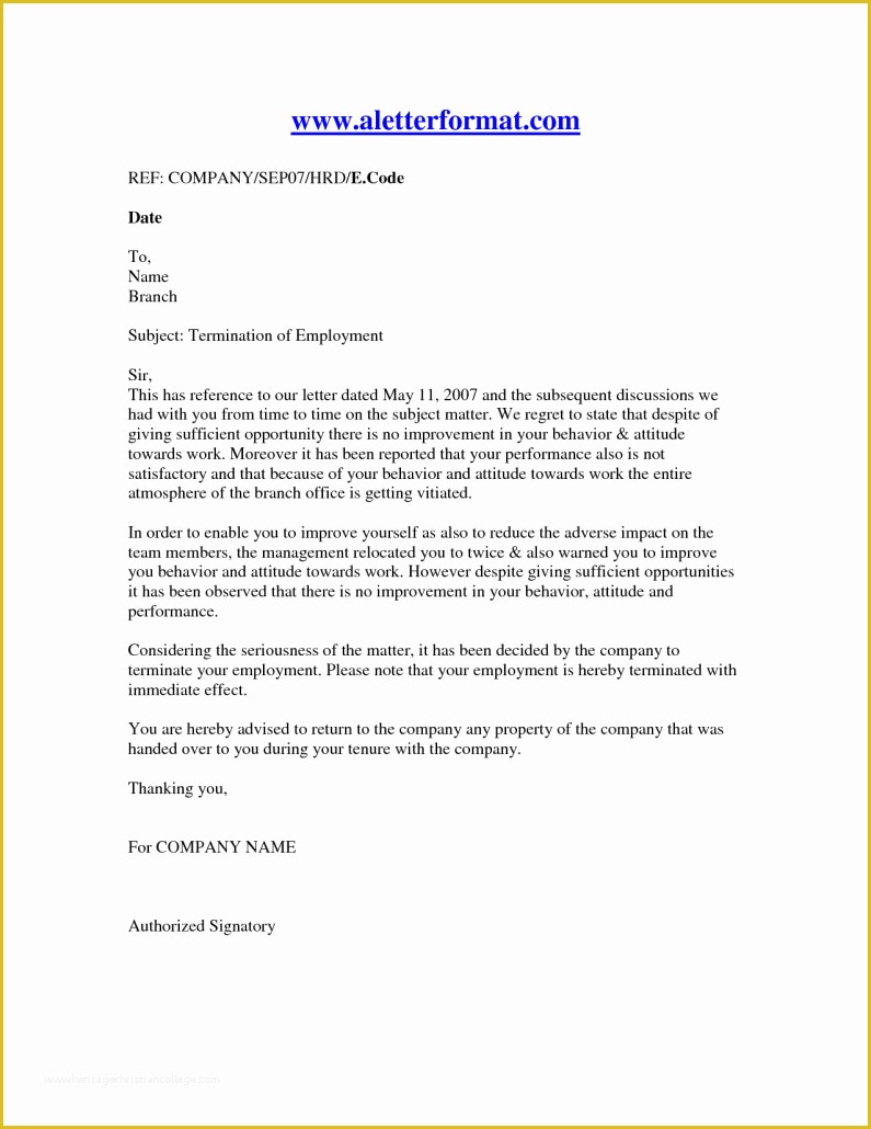 Termination Letter Template Free Of Termination Employment Letter Recruit Line