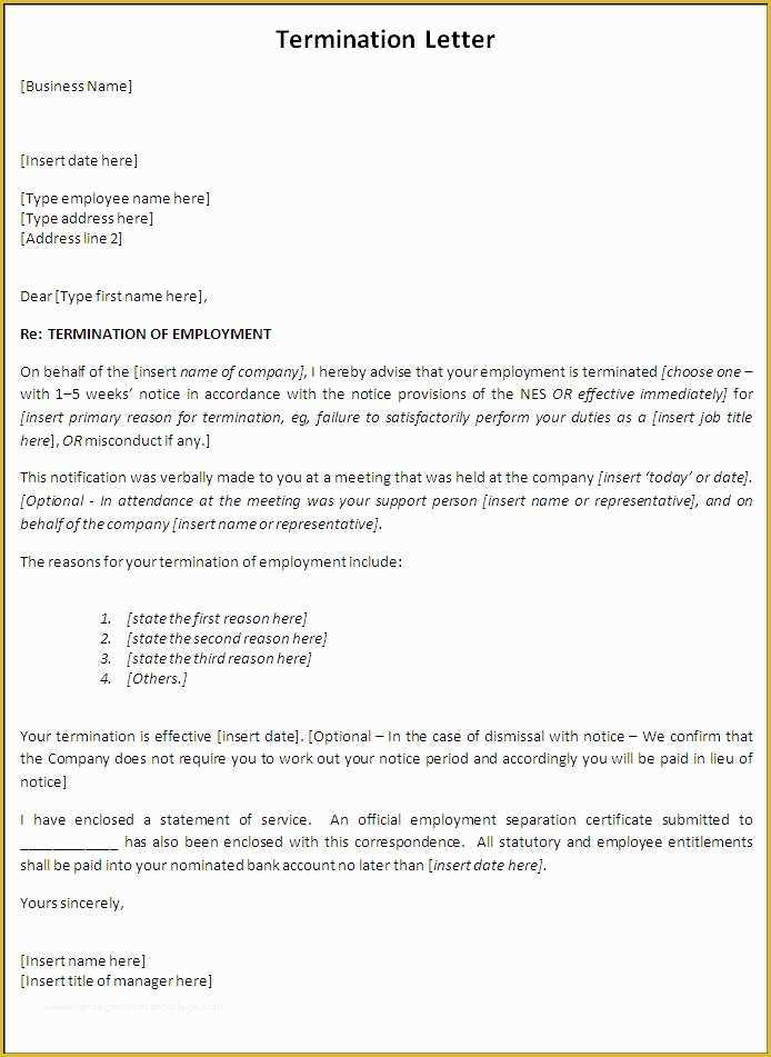 Termination Letter Template Free Of Termination Letter format